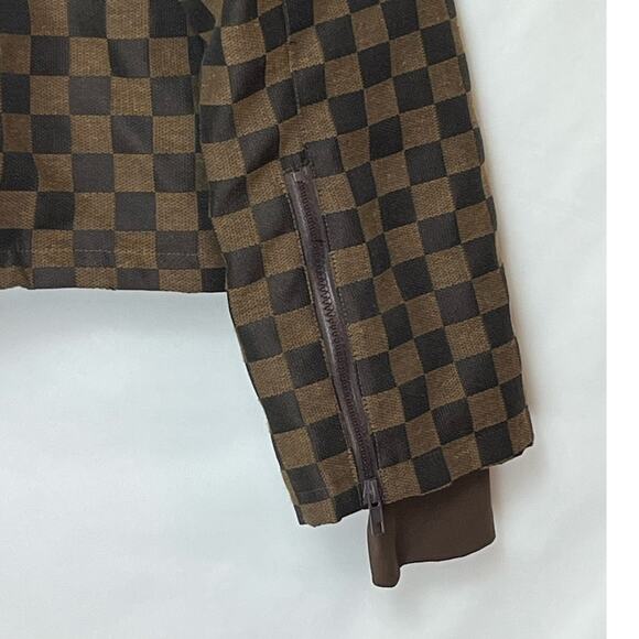 Judith March Womens Large Brown Checked Hooded Full 2 Way Zip Long Sleeve Jacket - Picture 9 of 9